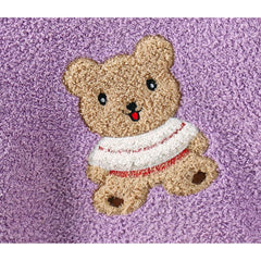 Lavender Happy Bear Girls Fleece Top – Soft Cotton Blend Long Sleeve Shirt