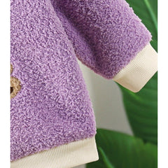Lavender Happy Bear Girls Fleece Top – Soft Cotton Blend Long Sleeve Shirt