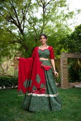 Pure Cotton Lehenga with Gota Patti, Mirror Work & Cowrie Lace Purse