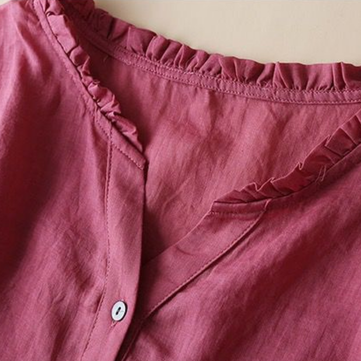Pure Cotton Ruffled Neck Plain Top
