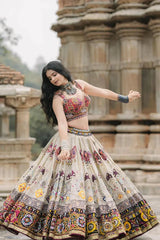 Real Mirror Work Off White Chaniya Choli For Navratri