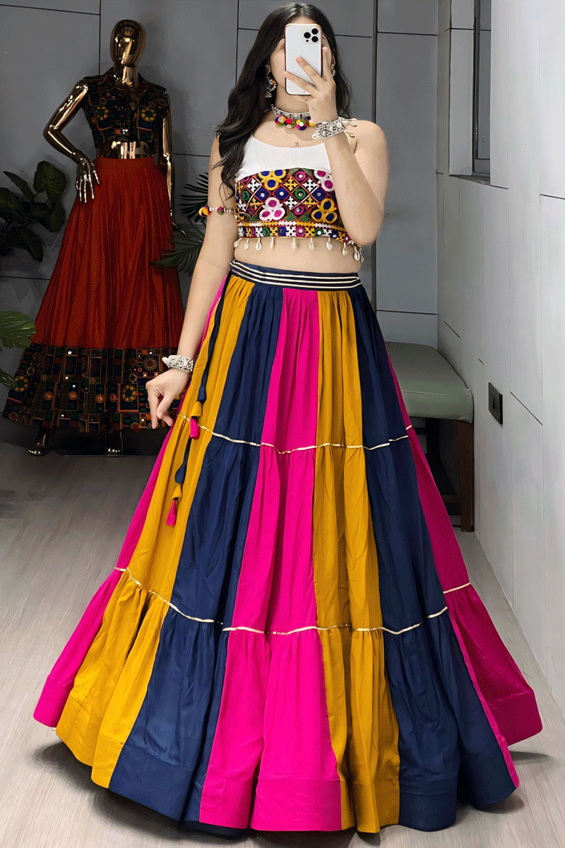 Traditional Gujrati Style Fully Stitched Multi Colour Chaniya Choli