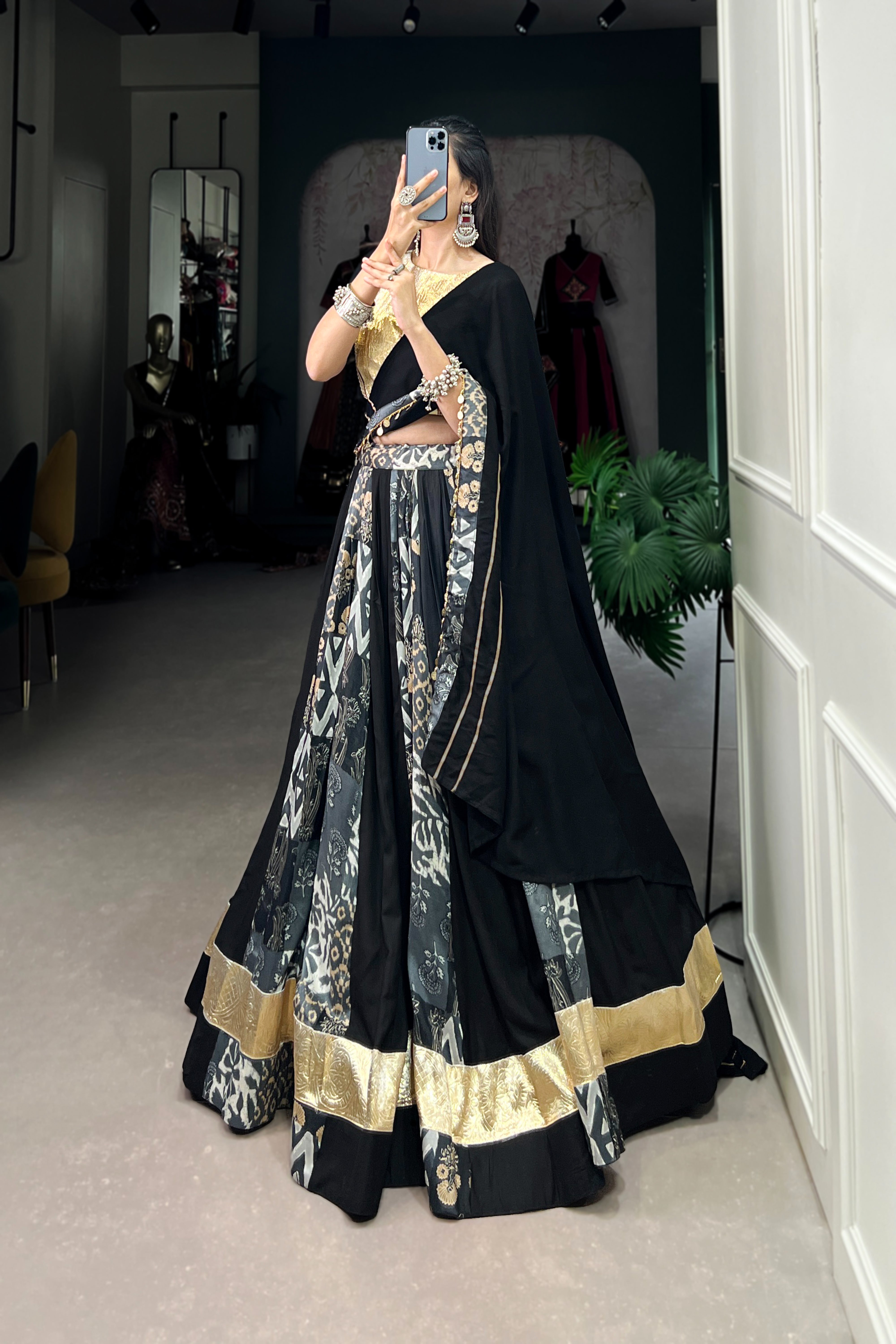 Elegant Rayon & Tussar Silk Lehenga with Gota Lace & Embossed Design | Stitched Lehenga Set