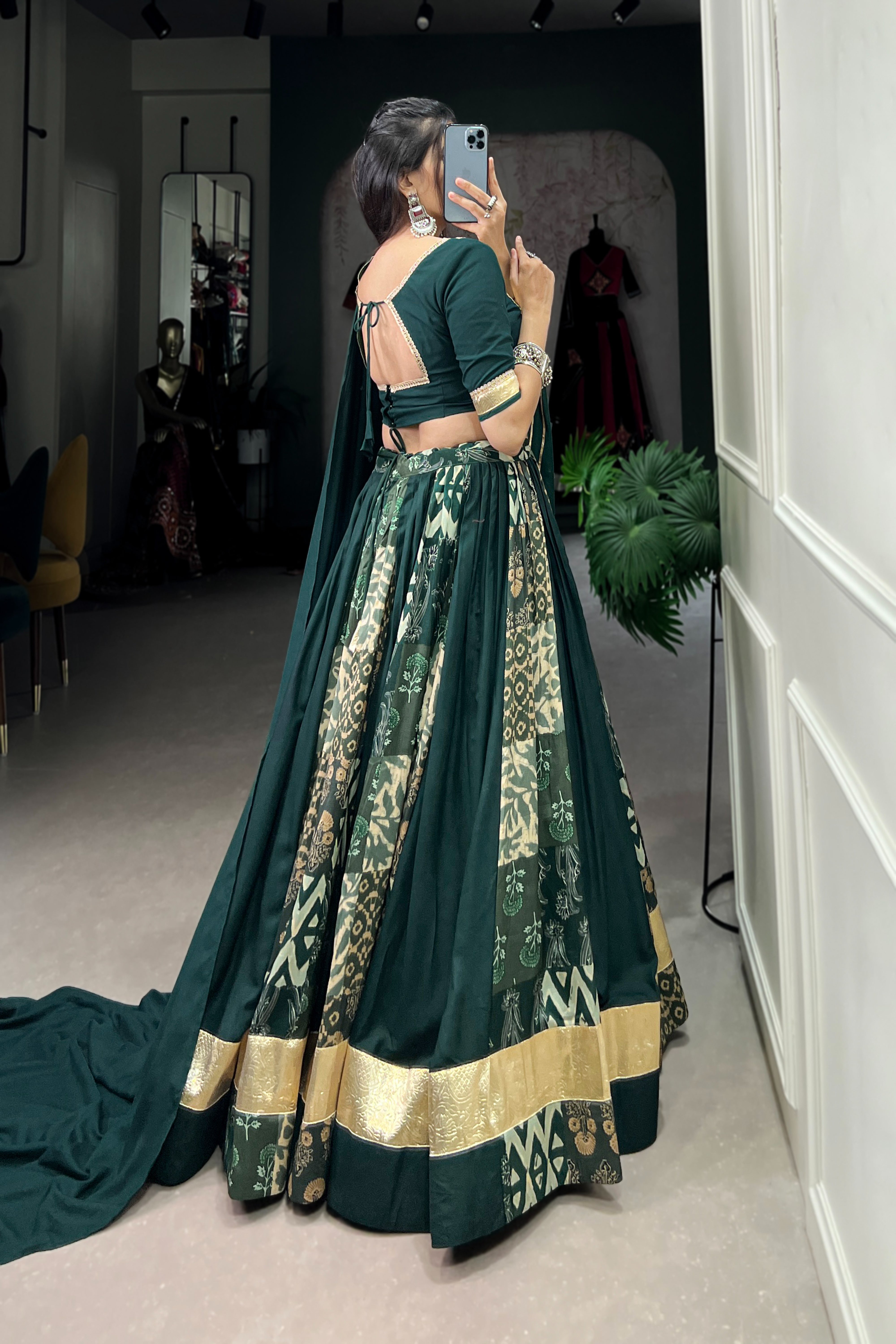 Elegant Rayon & Tussar Silk Lehenga with Gota Lace & Embossed Design | Stitched Lehenga Set
