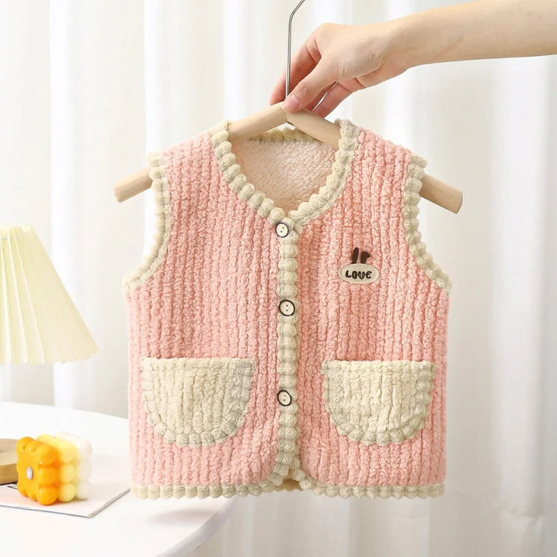 Rich Peachy Pink Girls Top – Cozy Cotton Blend Fleece Lined Winter Wear
