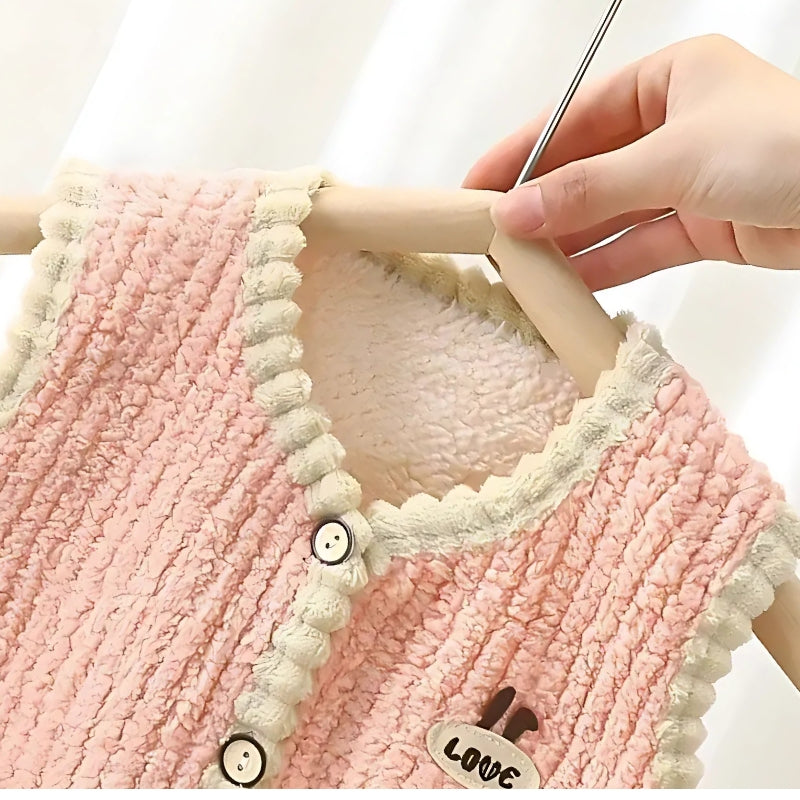 Rich Peachy Pink Girls Top – Cozy Cotton Blend Fleece Lined Winter Wear