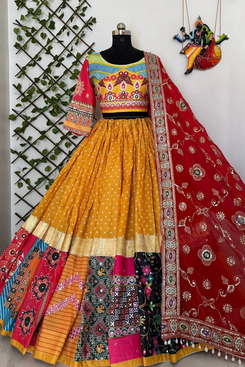 Gujarati Style Real Mirror Work Chaniya Choli For Navratri