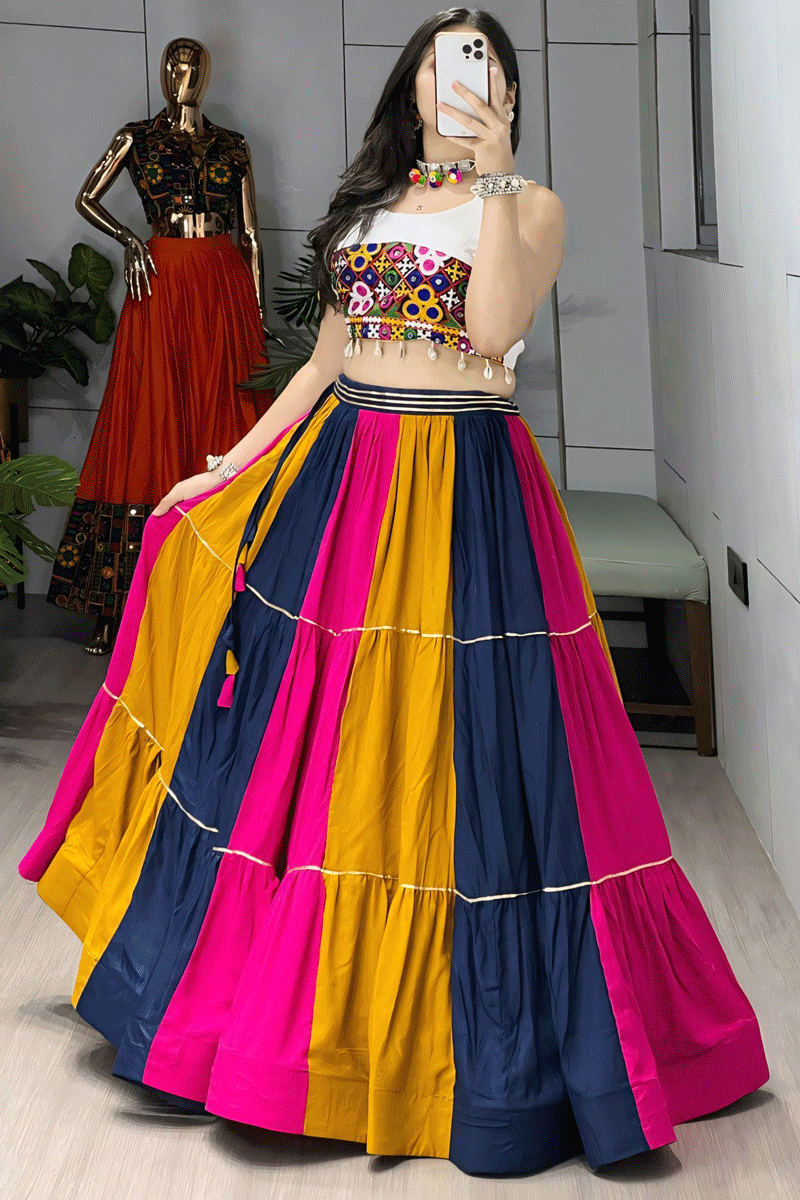 Traditional Gujrati Style Fully Stitched Multi Colour Chaniya Choli