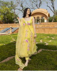 Ahyana Handpainted Organza Suit Set