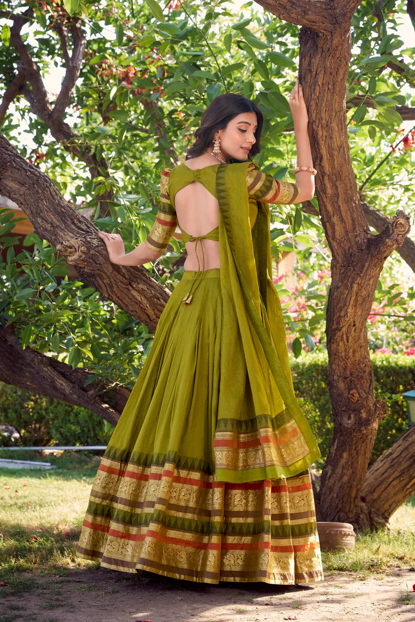Pure Chanderi Lehenga with Zari Weaving Border – Elegant Ethnic Wear with Matching Dupatta