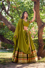 Pure Chanderi Lehenga with Zari Weaving Border – Elegant Ethnic Wear with Matching Dupatta