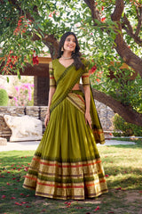 Pure Chanderi Lehenga with Zari Weaving Border – Elegant Ethnic Wear with Matching Dupatta