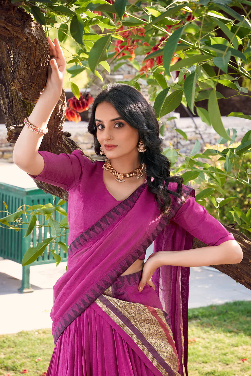 Pure Chanderi Lehenga with Zari Weaving Border and Matching Dupatta – Elegant Ethnic Wear