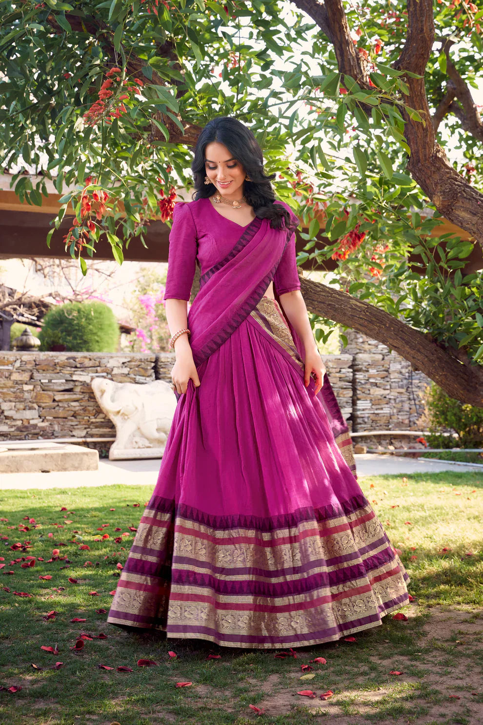 Pure Chanderi Lehenga with Zari Weaving Border and Matching Dupatta – Elegant Ethnic Wear