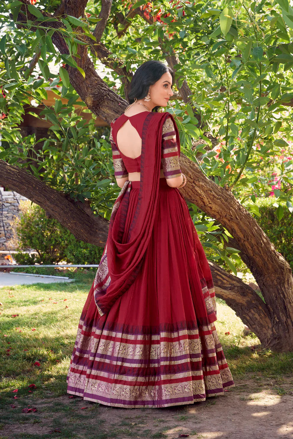 Elegant Pure Chanderi Lehenga with Zari Weaving Border & Matching Dupatta