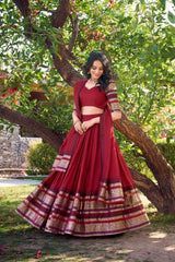 Elegant Pure Chanderi Lehenga with Zari Weaving Border & Matching Dupatta