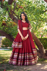 Elegant Pure Chanderi Lehenga with Zari Weaving Border & Matching Dupatta