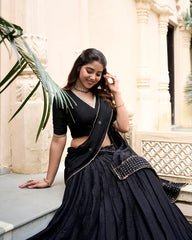 Elegant Festive Pure Chanderi Lehenga with Zari Weaving Border & Sequins Embroidered Dupatta