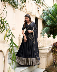 Elegant Festive Pure Chanderi Lehenga with Zari Weaving Border & Sequins Embroidered Dupatta
