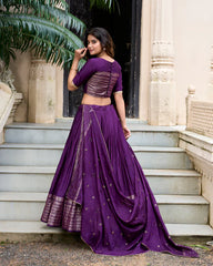 Festive Pure Chanderi Lehenga with Zari Border and Sequined Embroidered Dupatta