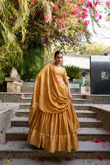 Graceful Pure Chanderi Lehenga with Zari Weaving Border & Sequins Embroidered Dupatta