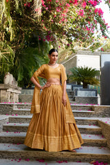 Graceful Pure Chanderi Lehenga with Zari Weaving Border & Sequins Embroidered Dupatta