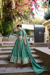 Elegant Pure Chanderi Lehenga with Zari Weaving Border & Sequins Embroidered Dupatta