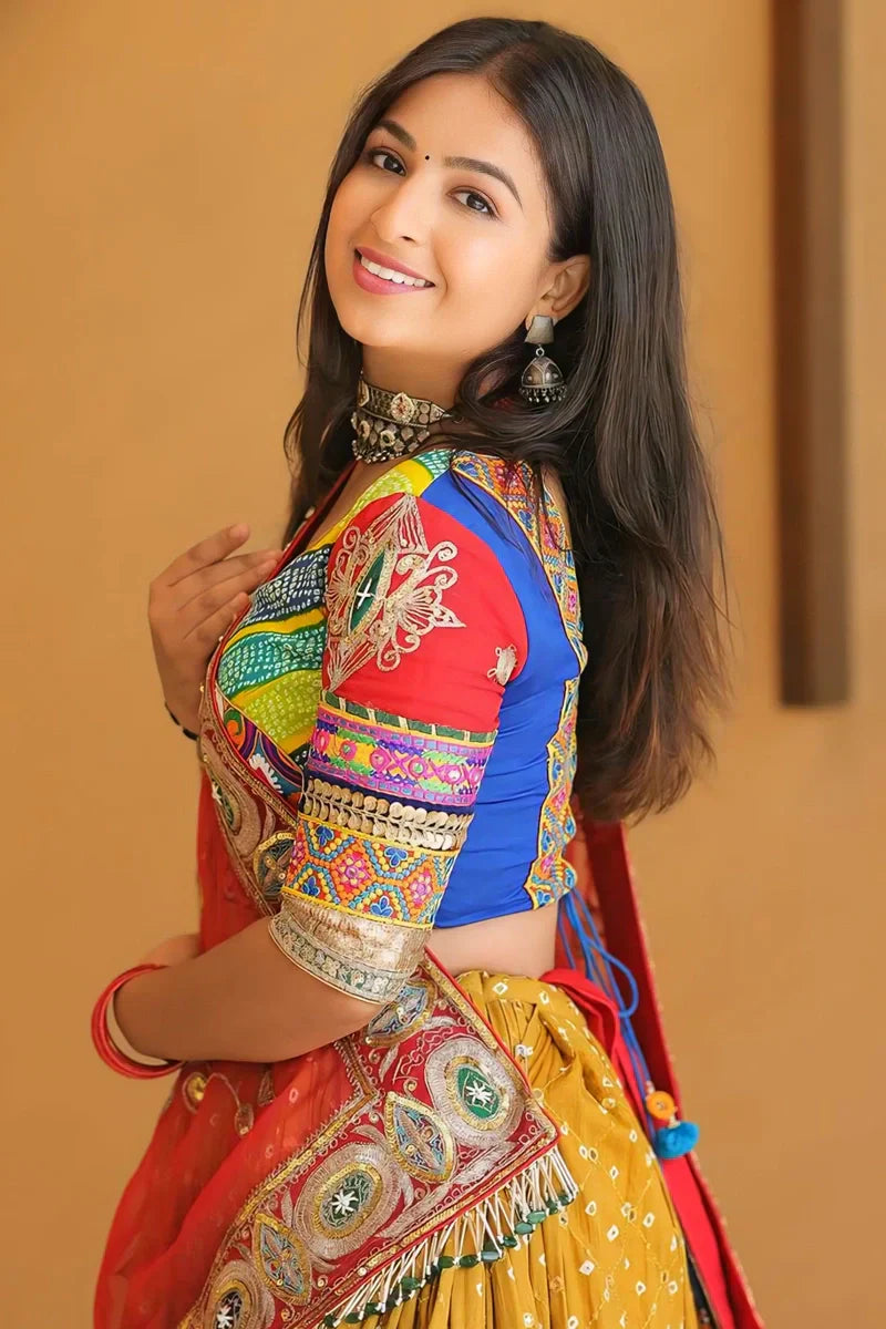 Gujarati Style Real Mirror Work Chaniya Choli For Navratri