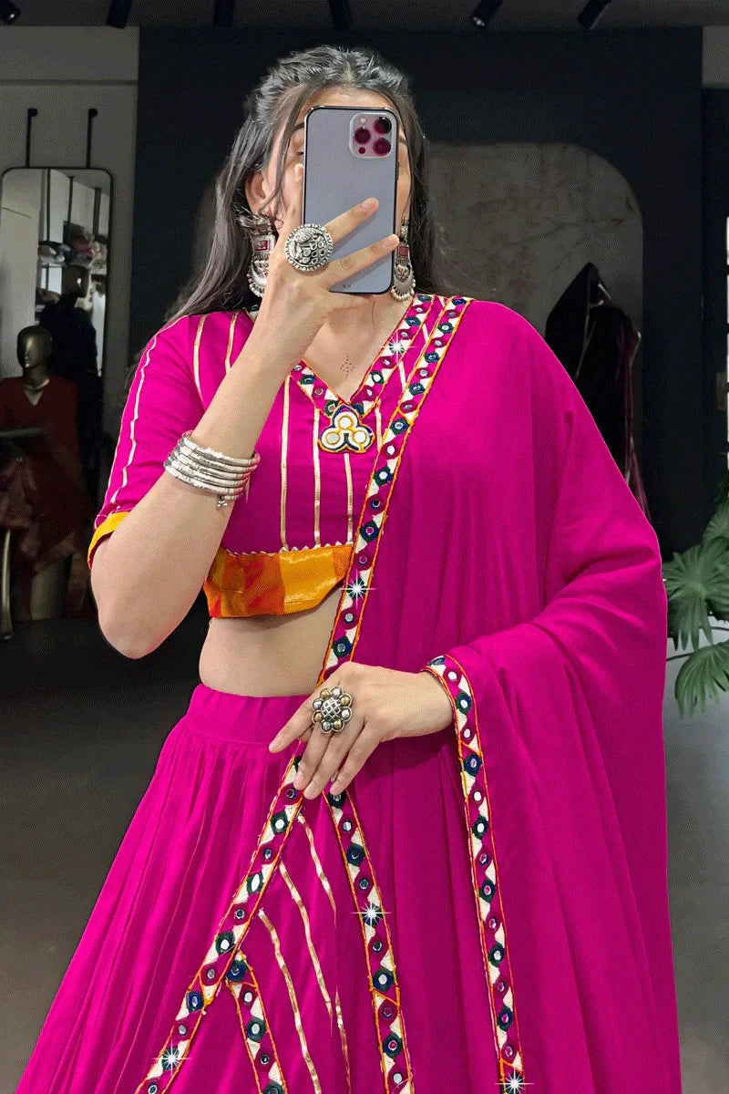 Pink Color Heavy Flair Chaniya Choli For Garba Night