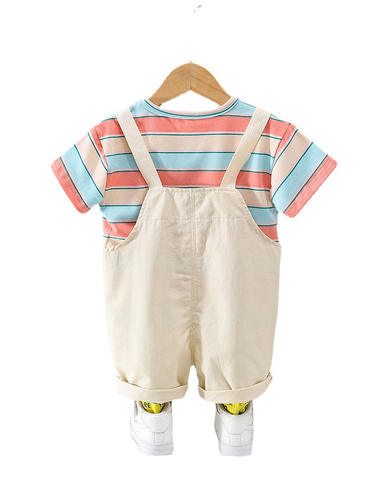 Striped Cotton Dungaree Set for Baby Boys & Girls – Casual Outfit