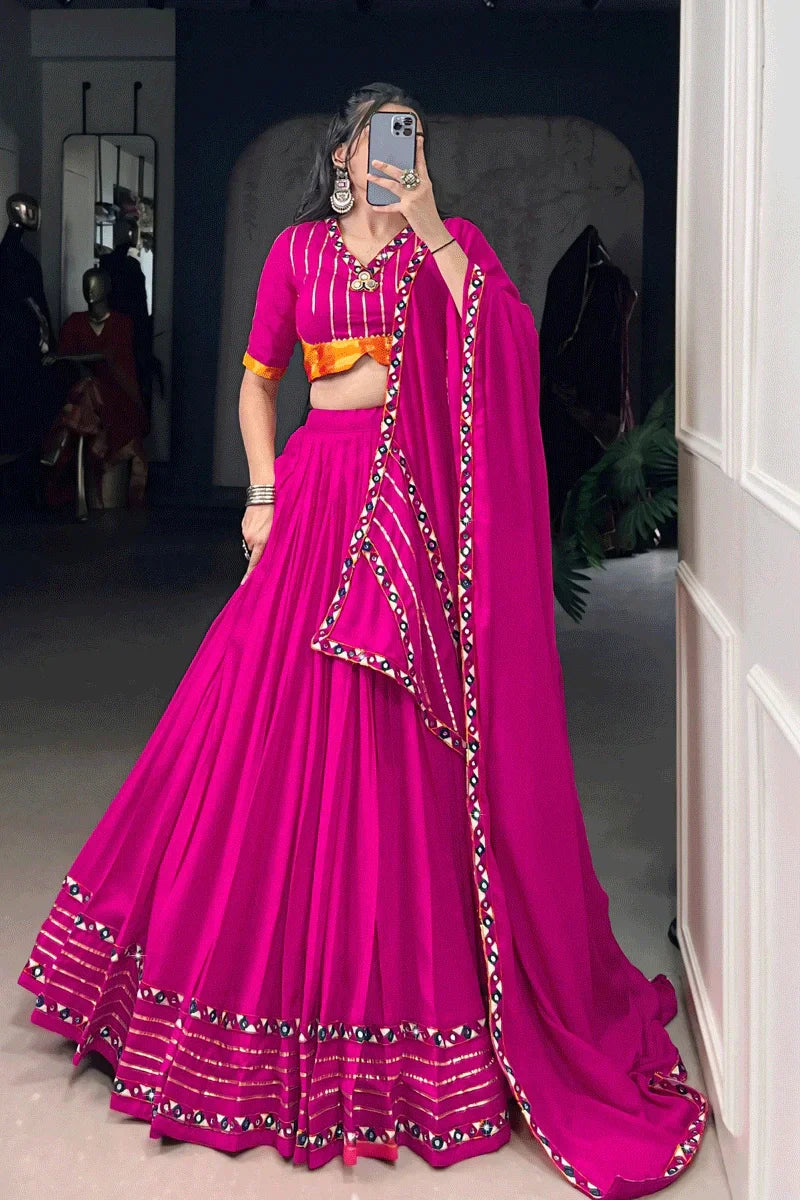 Pink Color Heavy Flair Chaniya Choli For Garba Night