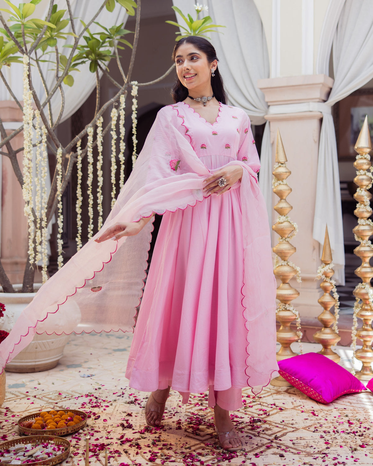 Candy Charm Pink Embroidered Cotton Suit Set