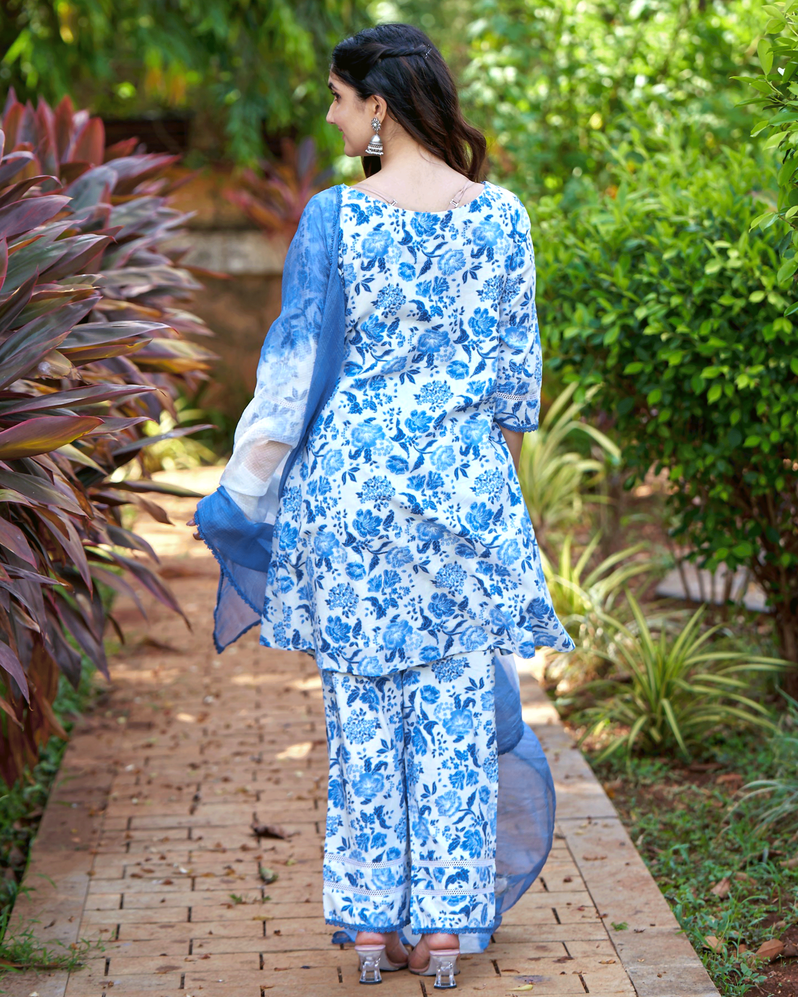 Fresh Blue Printed Cotton Suit Set