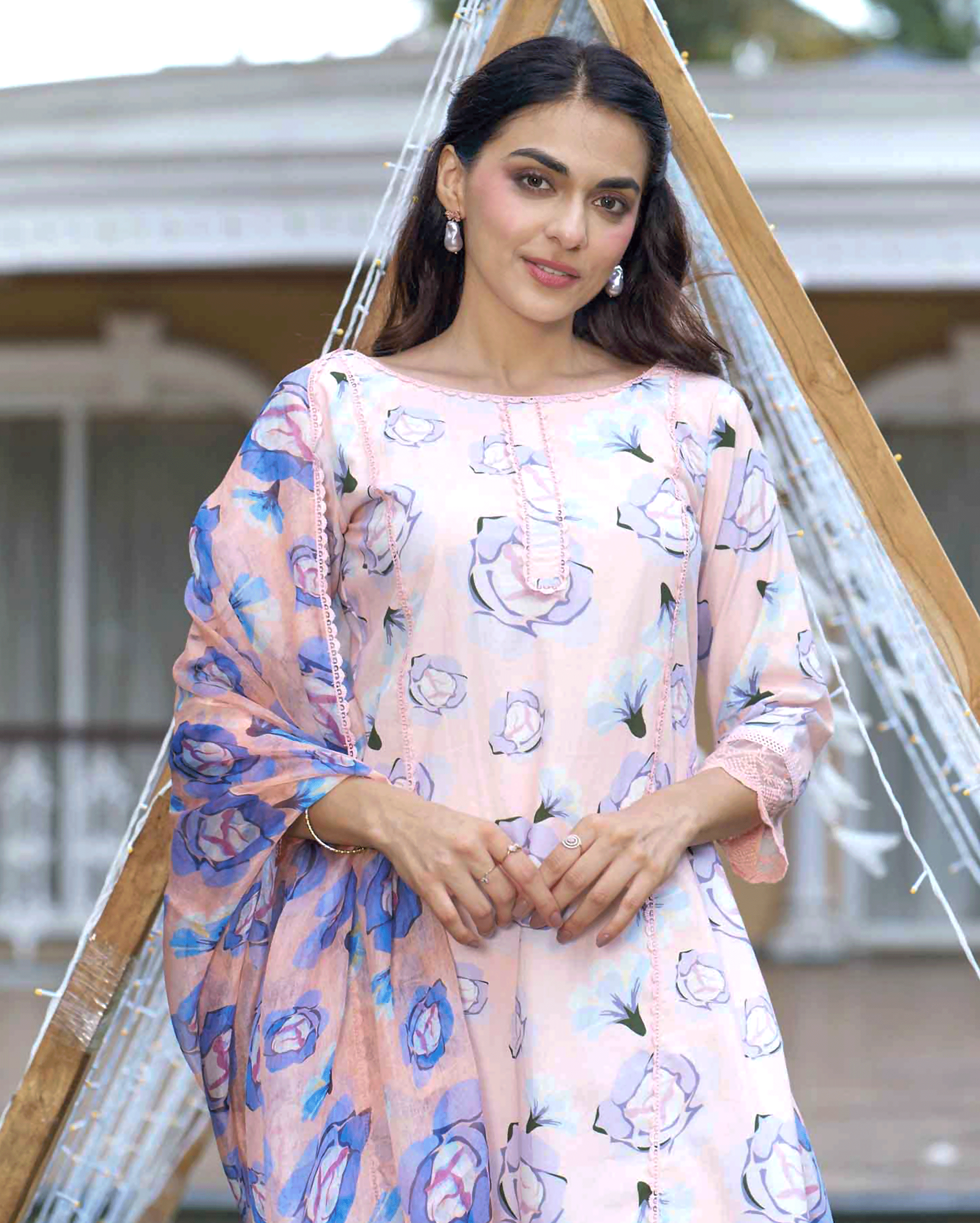 Coneflower Peach Printed Cotton Suit Set