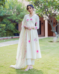 Breeze Cream Handpainted Cotton Suit Set