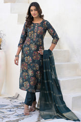 Stylish Bottle Green Viscose  Straight Salwar Suit with Floral Pattern