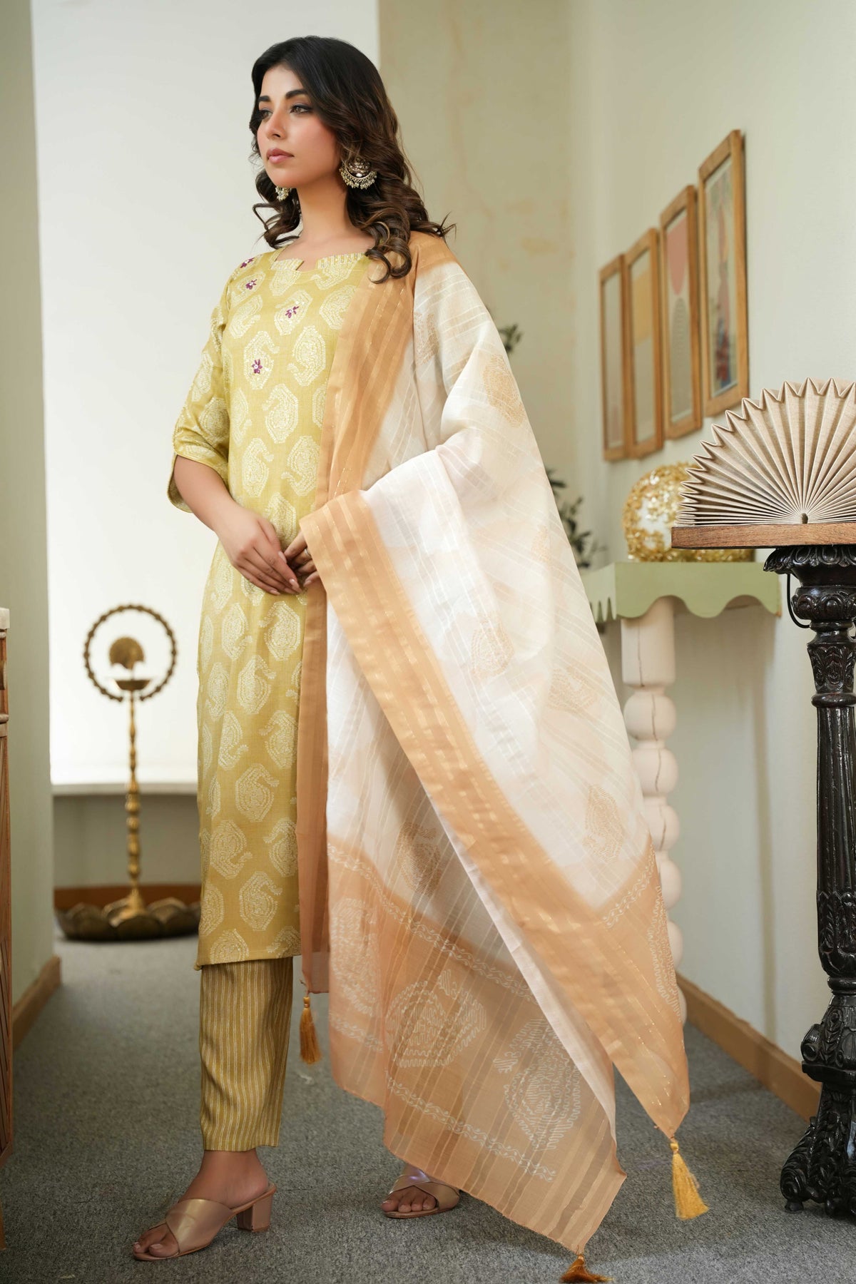 Dazzling Mustard Printed Rayon Straight Salwar Suit With Delicate Floral Sequins Embroidery Work