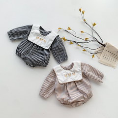 Vintage Plaid Baby Romper – Soft Cotton Unisex Outfit for Everyday Comfort