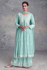 Floral Embroidered Mint Green Rayon A-Line Salwar Suit