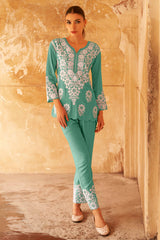 Rama Green Rayon Co-Ord Set with Floral Embroidery – Comfortable & Stylish Everyday Wear