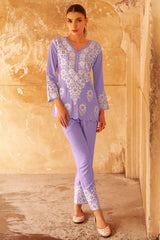 Deep Purple Rayon Co-Ord Set with Floral Embroidery – Elegant & Comfortable Everyday Wear
