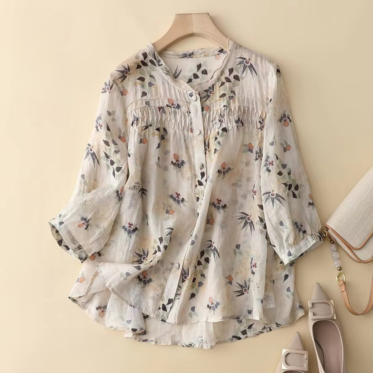 Pure Cotton Digital Printed Shirt With Pleat Work