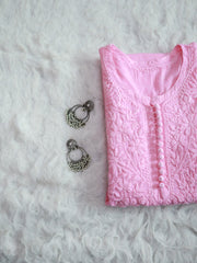 Nazakat Baby Pink Long Cotton kurta