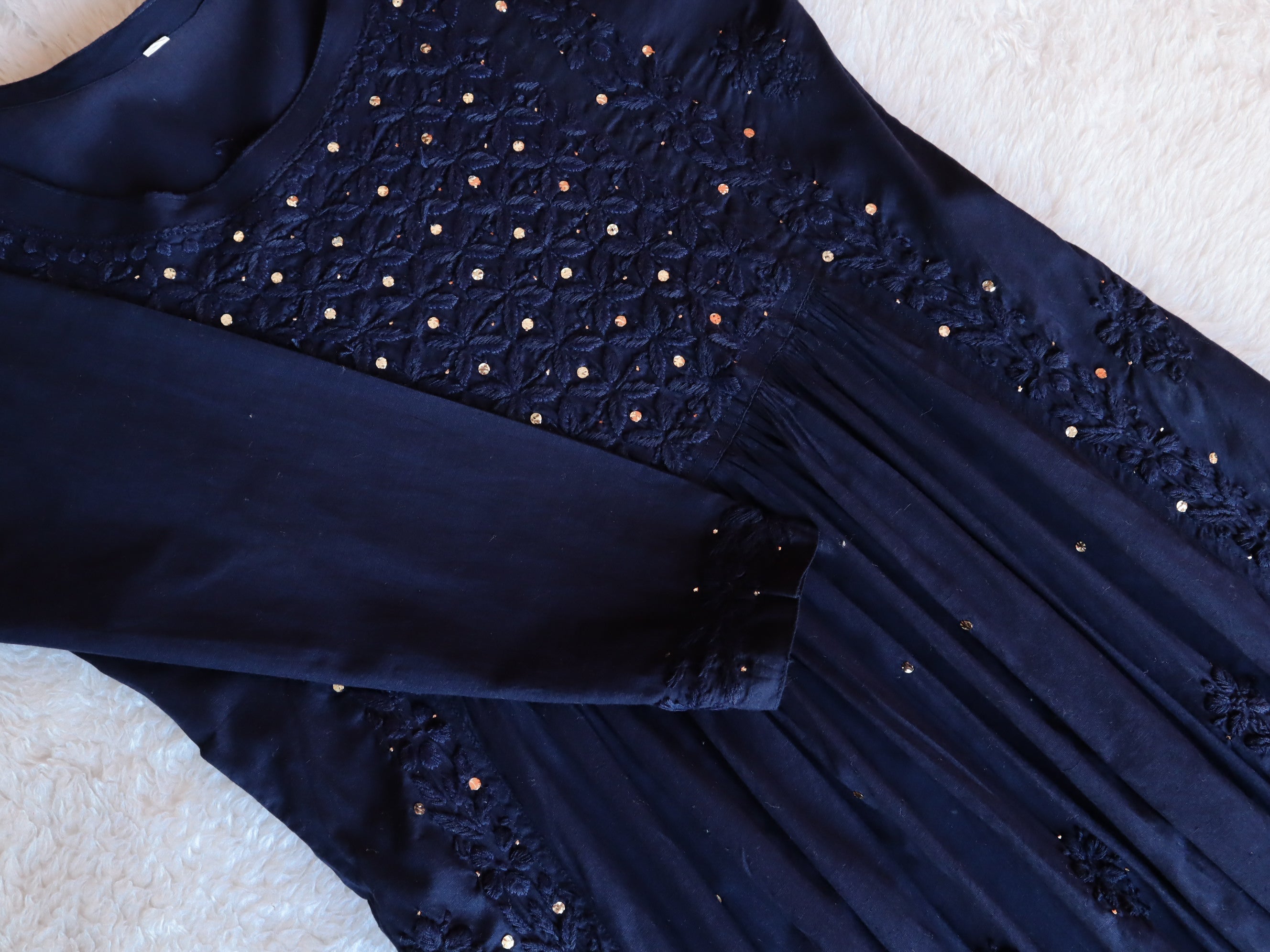 Nazakat Navy Blue Mukaish Dress