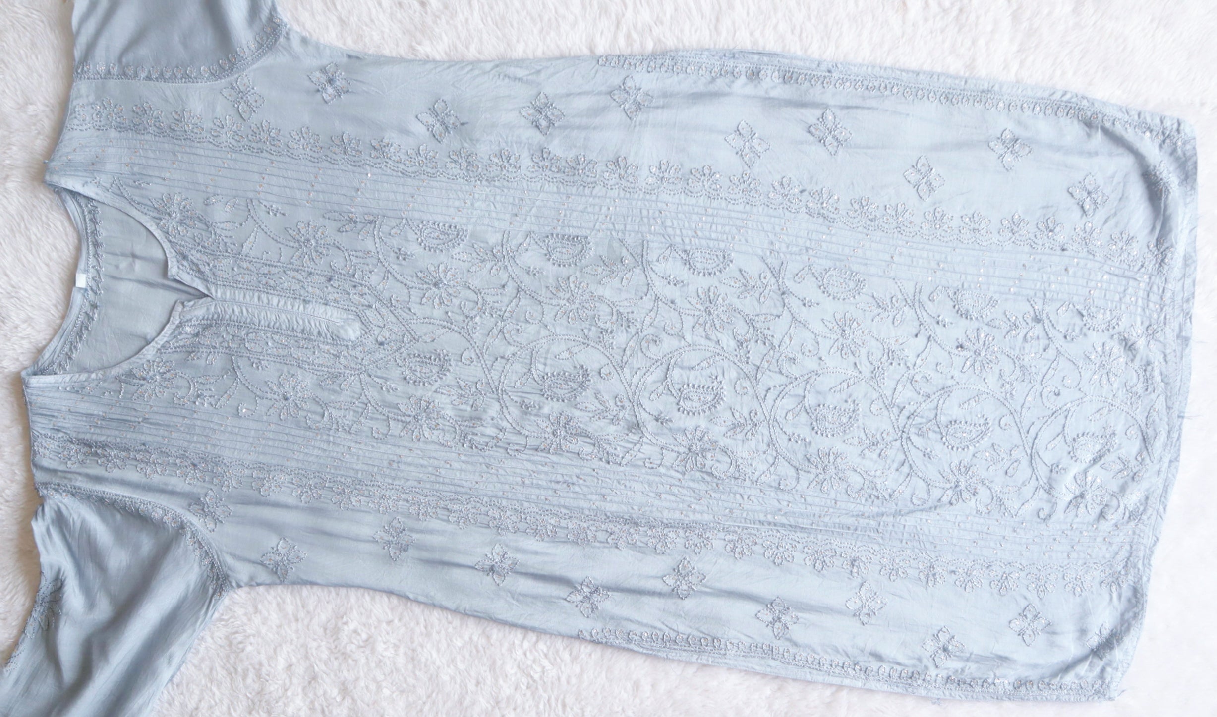 Grey Muslin Mukaish Panel Kurta