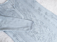 Grey Muslin Mukaish Panel Kurta