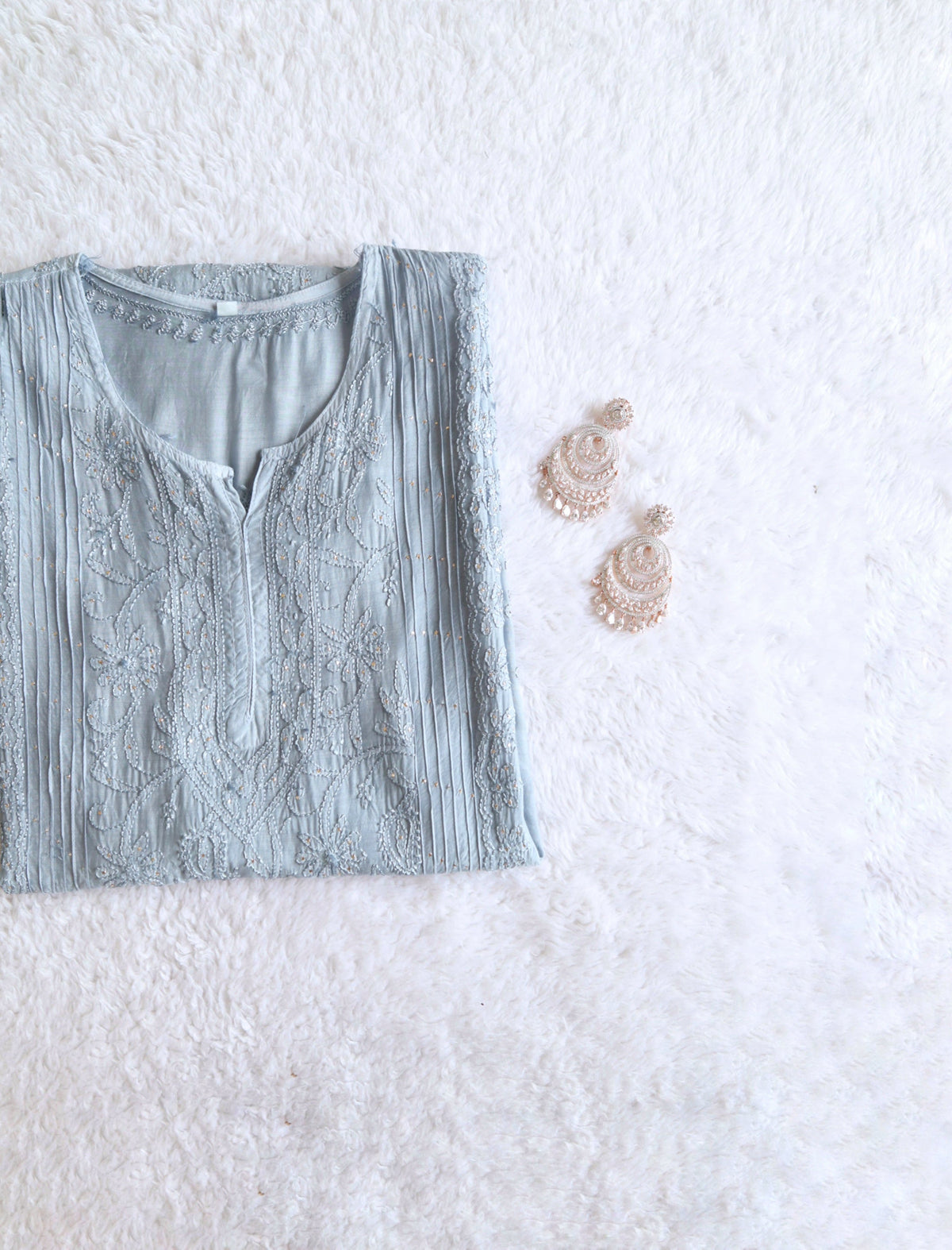 Grey Muslin Mukaish Panel Kurta