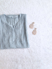 Grey Muslin Mukaish Panel Kurta