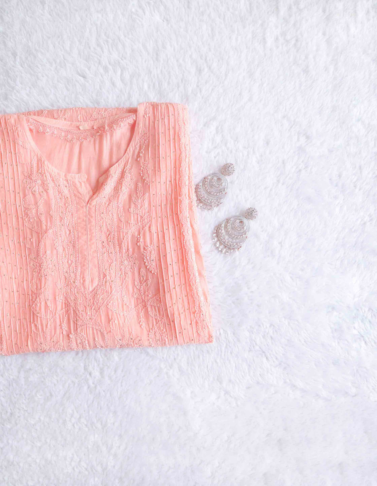 Peach Muslin Mukaish Panel Kurta