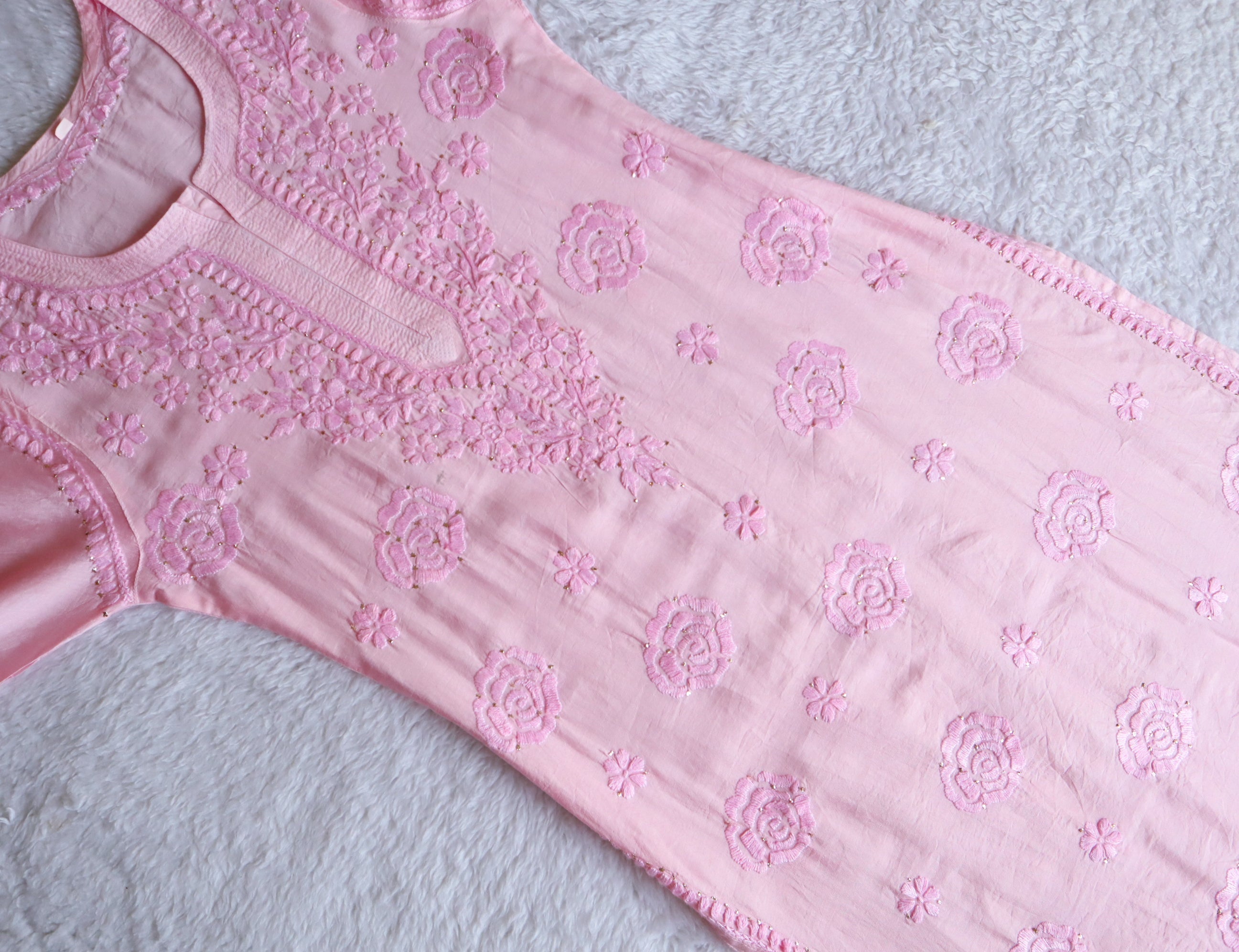 Hoor Baby Pink Chanderi Mukaish Kurta